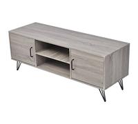 Owoxanthellate Credenza per TV grigia, 120 x 40 x 45 cm, in robusto MDF e gambe in metallo, moderna con 2 fori per cavi, per soggiorno, camera da letto e home entertainment