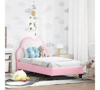 Owoxanthellate Culla rosa 70 x 140 cm con rete a doghe e testiera con tasche per riporre oggetti, design moderno in poliuretano, 148 x 80 x 79 cm, facile da montare, per camera da letto e camera degli