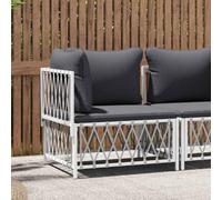 Owoxanthellate Divano angolare da giardino bianco 72 x 72 x 66 cm con cuscino grigio, divano modulare per esterni in tessuto robusto e telaio in acciaio, set mini lounge salvaspazio per balcone