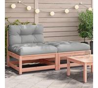 Owoxanthellate Divano da giardino 140 x 70 x 67 cm Douglasie non trattato, piccolo mobile da balcone con cuscino grigio e sgabello, robusto seduta modulare espandibile per terrazza, giardino d'inverno
