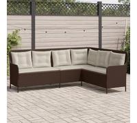 Owoxanthellate Divano da giardino 221 x 163 cm, a forma di L, in polyrattan marrone con cuscino bianco panna, divano a 5 posti, per terrazza, balcone, giardino d'inverno