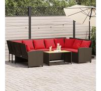 Owoxanthellate Divano da giardino, 288 x 181 x 87,5 cm, marrone, in polyrattan, resistente alle intemperie, con cuscino rosso, set modulare, per terrazza, balcone, salone e patio