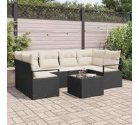 Owoxanthellate Divano da giardino, 7 pezzi, colore nero, crema, 110 x 55 cm, panchina angolare in rattan sintetico, con spazio di archiviazione, modulare, per balcone, terrazza e piccoli giardini
