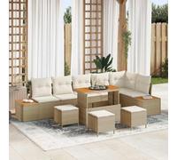 Owoxanthellate Divano da giardino a 2 posti, beige, 110 x 55 x 71 cm, in polyrattan e legno di acacia con scomparti intelligenti e cuscini resistenti ai raggi UV, per balcone, terrazza e piccoli