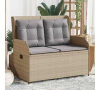 Owoxanthellate Divano da giardino a 2 posti, beige, 110 x 67 x 95 cm, schienale regolabile, in rattan sintetico, con cuscino grigio, piccolo salone da giardino, per balcone, terrazza, giardino