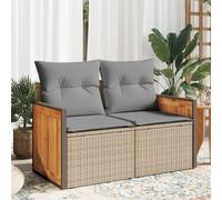 Owoxanthellate Divano da giardino a 2 posti, beige, 118 x 62 x 69 cm, in polyrattan resistente alle intemperie, con cuscino lavabile, mini divano modulare per balcone, terrazza e divano ad angolo
