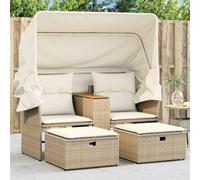 Owoxanthellate Divano da giardino a 2 posti con tetto, 144 x 92 x 69 cm, in polyrattan beige, lounge con sgabelli, protezione solare, design moderno, robusto e durevole, per balcone, terrazza