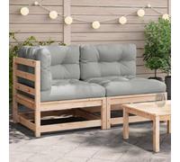 Owoxanthellate Divano da giardino a 2 posti, in legno massiccio, 140 x 70 x 67 cm, con cuscino grigio Oxford, design moderno, robusto e durevole, per balcone, terrazza, giardino d'inverno