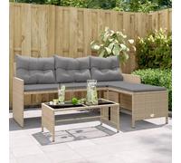 Owoxanthellate Divano da giardino a forma di L, beige, 170 x 120 cm, con tavolo, in polyrattan, per terrazza, balcone, giardino d'inverno