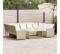 Owoxanthellate Divano da giardino beige, 288 x 181 x 87,5 cm, in rattan sintetico, con cuscino bianco crema, design moderno e modulare, per balcone, terrazza e giardino d'inverno