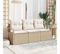 Owoxanthellate Divano da giardino in rattan sintetico, 3 pezzi, colore beige, crema, resistente alle intemperie, con spazio di archiviazione 55 cm, altezza della seduta modulare, piccolo set da