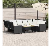 Owoxanthellate Divano da giardino nero, 288 x 181 x 87 cm, in rattan PE resistente ai raggi UV, con imbottitura color crema, sala modulare per esterni, resistente alle intemperie, per balcone