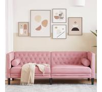 Owoxanthellate Divano in velluto rosa Chesterfield a 3 posti con cuscini per il collo 194 x 74,5 x 70,5 cm, stile vintage, glamour per soggiorno, camera da letto, corridoio