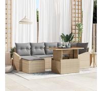 Owoxanthellate Gartenlounge 7-TLG - Divano angolare in rattan sintetico, colore: beige, grigio con legno di acacia, per balcone, terrazza, divano da giardino con spazio di archiviazione