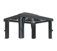 Owoxanthellate Gazebo 4 x 3 m, antracite con tende e catena luminosa a LED, struttura in alluminio, parasole, zanzariera per giardino, terrazza, balcone, barbecue e feste