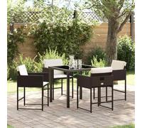 Owoxanthellate Gruppo da giardino, 5 pezzi, in rattan sintetico, marrone contemporaneo, per balcone, terrazza o patio, 80 x 80 cm, tavolo in vetro resistente alle intemperie e robusto per momenti di
