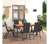 Owoxanthellate Gruppo da giardino, 7 pezzi, nero/marrone, 150 x 90 cm, in rattan sintetico, per esterni, con sedie regolabili in altezza, resistente alle intemperie, per terrazze, balconi, giardini