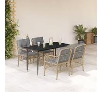 Owoxanthellate Gruppo da giardino in polyrattan, beige, 140 x 70 x 74 cm, con telaio in acciaio e piano in vetro, resistente ai raggi UV, piccolo balcone, terrazza, giardino, per attività all'aperto