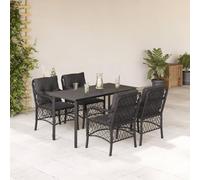 Owoxanthellate Gruppo da giardino in rattan sintetico, 140 x 70 cm, con tavolo in vetro temperato e cuscino imbottito nero, resistente ai raggi UV, per terrazza, balcone e giardino d'inverno