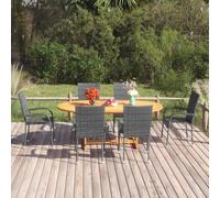 Owoxanthellate Gruppo da giardino in rattan sintetico, 7 pezzi, in legno di acacia, 150-200 x 100 x 74 cm, resistente alle intemperie e impilabile, per balcone, terrazza, giardino d'inverno