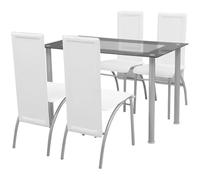 Owoxanthellate Gruppo da pranzo in vetro bianco con 4 sedie in acciaio e similpelle 120 x 70 cm, set moderno per cucina, sala da pranzo, balcone