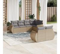 Owoxanthellate Gruppo di divani da giardino, 7 pezzi, beige, 55 x 53 x 34 cm, in rattan sintetico, resistente alle intemperie, con spazio di archiviazione, design moderno per balcone, terrazza e