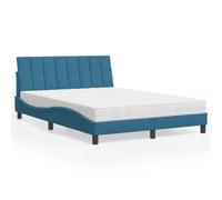 Owoxanthellate Hanko - Letto imbottito 140 x 200 cm, in velluto blu, con materasso a 3 strati, H2/H3, design moderno, struttura in legno massiccio, 218 x 145 x 74,5 cm, per camera da letto, camera