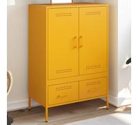 Owoxanthellate Highboard giallo senape, 68 x 39 x 101 cm, in acciaio laminato a freddo, con 4 scomparti, 2 cassetti e 2 ante, design industriale, cassettiera per soggiorno, camera da letto, corridoio