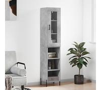 Owoxanthellate Highboard grigio cemento, 34,5 x 34 x 180 cm, in legno con gambe in ferro, moderna credenza con frontale in vetro per molto spazio, sottile per soggiorno, corridoio, camera da letto