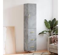 Owoxanthellate Highboard grigio cemento, 34,5 x 34 x 180 cm, in legno con piedini in metallo, design moderno, molto spazio per soggiorno, camera da letto, corridoio