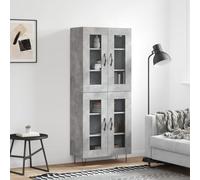 Owoxanthellate Highboard grigio cemento, 69,5 x 34 x 180 cm, materiale in legno con vetro e piedini in metallo, design moderno con ampio spazio per soggiorno, camera da letto e corridoio