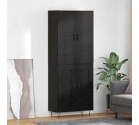 Owoxanthellate Highboard in rovere nero, 69,5 x 34 x 180 cm, moderna credenza con fronte in vetro e forcine per capelli, ampio spazio per soggiorno, corridoio, camera da letto