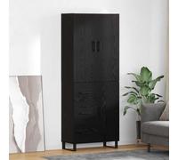 Owoxanthellate Highboard nero rovere 69,5 x 34 x 180 cm legno ingegnerizzato con 3 ante cassetto e vetro, design moderno per soggiorno, camera da letto, corridoio