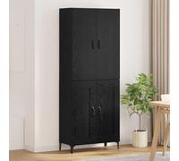 Owoxanthellate Highboard nero rovere 69,5 x 34 x 180 cm, moderna credenza con 4 ante e maniglie ad arco, materiale in legno massiccio, capacità fino a 120 kg, per soggiorno, camera da letto e