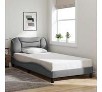 Owoxanthellate Hvar, struttura per letto singolo, grigio chiaro, 100 x 200 cm, con cuscino per testiera, 218 x 105 x 74,5 cm, in metallo, legno, design moderno e durevole, per camera da letto dei