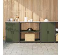 Owoxanthellate Industrial - Mobile da cucina in acciaio, 210 x 50 x 92 cm, con 3 ante, design robusto e moderno, per cucina, soggiorno, garage