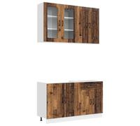 Owoxanthellate Kalmar - Blocco da cucina da 4 pezzi, effetto legno anticato, cucina modulare da incasso con mobiletto inferiore e pensile per piccole cucine, combinazione cucina con porta in vetro