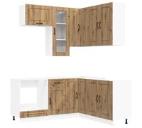 Owoxanthellate Kalmar - Cucina da 8 pezzi, moderna cucina da incasso in legno, set da cucina con armadio angolare e elementi in vetro, contenitore flessibile da cucina, rovere Artisan