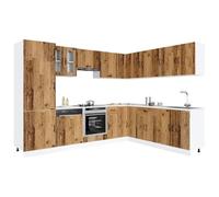 Owoxanthellate Kalmar - Set di mobili da cucina, 14 pezzi, effetto legno antico, 80 x 46 x 81,5 cm, con pensile, mobile angolare senza elettrodomestici