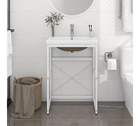 Owoxanthellate Lavabo con bacino in ceramica, bianco, moderno, per bagno, lavandino, 59 x 38 x 83 cm, in ferro verniciato a polvere, robusto e durevole, per bagno, ospiti, WC