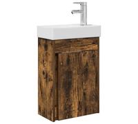 Owoxanthellate Lavabo con lavandino e rubinetto, 40,5 cm, piccolo mobiletto sottolavabo da parete, set di mobili da bagno per WC degli ospiti, in legno di rovere affumicato