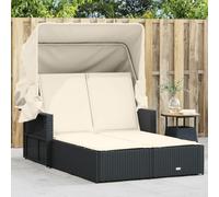 Owoxanthellate Lettino a sdraio doppio, nero, in polyrattan, 110 x 201 cm, regolabile, con tetto estraibile e cuscini resistenti alle intemperie, per giardino, balcone e campeggio