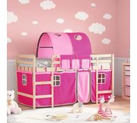 Owoxanthellate Lettino a soppalco per bambini rosa, 90 x 190 cm, in legno massello con tenda a tunnel, design divertente, 195,5 x 95,5 x 113,5 cm, salvaspazio per camera delle ragazze dai 6 anni in su