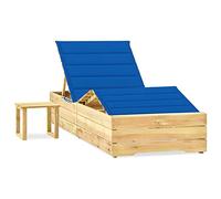 Owoxanthellate Lettino da giardino in pino impregnato, 198 x 90 x (30-75) cm, con tavolo e cuscino blu reale, regolabile, resistente alle intemperie, per balcone, campeggio, spiaggia, terrazze