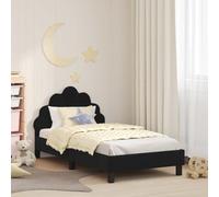 Owoxanthellate Lettino per bambini 160 x 80 cm, in velluto nero, basso, con testiera e vano portaoggetti, telaio in legno, per camera dei ragazzi e degli ospiti