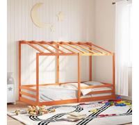 Owoxanthellate Lettino per bambini con tetto, marrone cerato, in legno massiccio, 100 x 200 cm, struttura per letto singolo in pino alto, con protezione dalle cadute, design moderno per cameretta dei