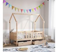 Owoxanthellate Lettino per bambini in legno 70 x 140 cm come casa con cassetti a rotelle in pino massiccio, 149 x 75,5 x 141 cm, rete a doghe e spazio sotto il letto, adatto per ragazze e ragazzi dai