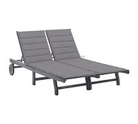 Owoxanthellate Lettino prendisole a 2 posti, in legno massiccio di acacia, 200 x 118 - 123 x 85 cm, regolabile con ruote e rivestimento grigio, robusto, resistente alle intemperie, per giardino