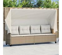 Owoxanthellate Lettino prendisole con tetto estraibile, beige, polyrattan, 204 x 75 x 140 cm, resistente alle intemperie, imbottito, per giardino, balcone, terrazza e piscina