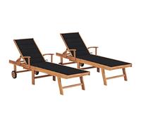 Owoxanthellate Lettino prendisole nero 195 x 59,5 cm in teak con schienale pieghevole e ruote, set di sdraio da giardino resistente alle intemperie con cuscini per giardino, balcone e ponte piscina